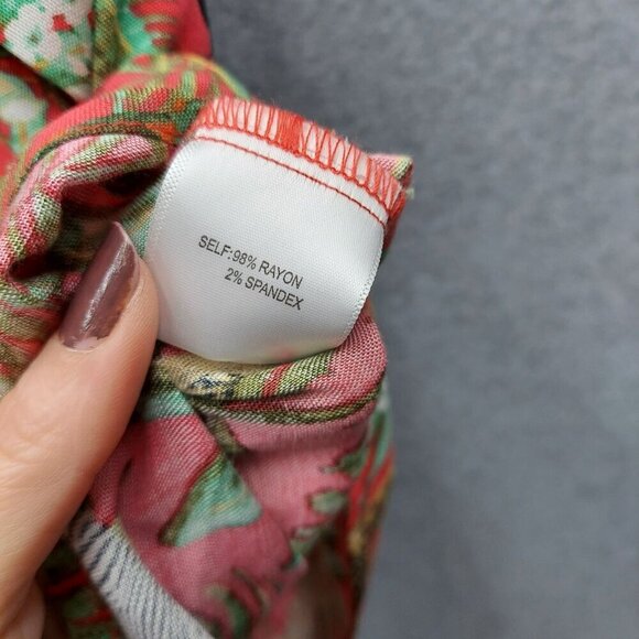 Jane + Delancey Womens Red Tropical Print Button-Up Shirt & Elastic Waist Pants - Picture 4 of 9